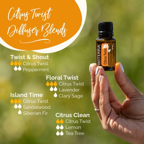 Citrus Twist was made for diffusion, which is why I love these diffuser blends featuring its bright, uplifting scent!  What oils do you like to diffuse with Citrus Twist? Citrus Twist Diffuser Blends, Wellness Ideas, Doterra Oil, Citrus Twist, Diffuser Blend, Doterra Oils, Oil Blends, Diffuser Blends, Essential Oil Blends