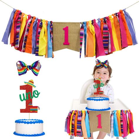 PRICES MAY VARY. Felt 【 3-IN-1 Fiesta First Birthday Banner 】This First fiesta party decorations set will add a personal and fun element to your little babe's meaningful first birthday Party,Perfect for a first fiesta party/taco first birthday photo shoot/ cinco de mayo party/cake smash/mexican themed party/highchair or bedroom/nursery decor! 【 Mexican Style Party Decor】 This is an awesome rag tie garland made from color-popping and co-ordinating fabric strips, includes a co-ordinating serape fa Mexican 1st Birthday, 1st Birthday Highchair Banner, Fiesta First Birthday, Simple First Birthday, First Fiesta, Mexican Babies, First Birthday Photo, Fiesta Birthday Party, Birthday Highchair