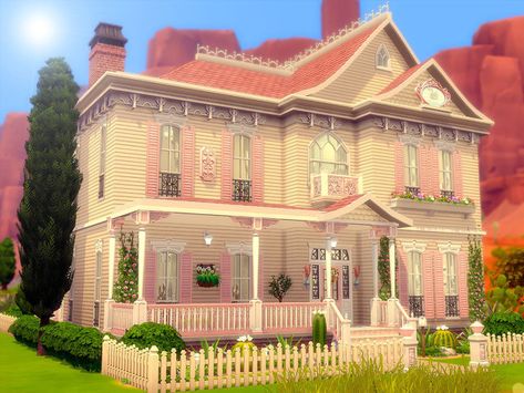 sharon337's Pink Swan - Nocc The Sims 4 Pink House, Pink Sims House, Barbie House Sims 4, Sims 4 House Cc Lot, Sims 4 Pink House, Sims 4 Barbie House, Pink Sims 4, Sims 4 Victorian House, Sims 4 Lots Residential