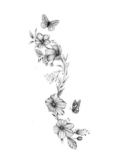 Vine And Butterfly Tattoos For Women, Floral Border Tattoo, Vine Tattoo Designs For Women, Floral Tattoo With Butterfly, Chest Flower Tattoo Female, Female Arms, Small Flower Tattoos For Women, Tattoo Ideas For Female, Arm Wrap Tattoo