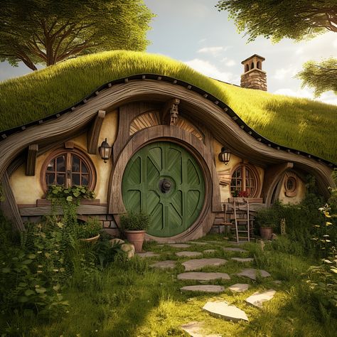 Real Hobbit House, Hobbit House Exterior, Hobit Houses Aesthetic, Garden Hobbit House, Hobbit Village, Casa Do Hobbit, Hobbit Homes, Dorm Door Decorations, Backyard Cabin