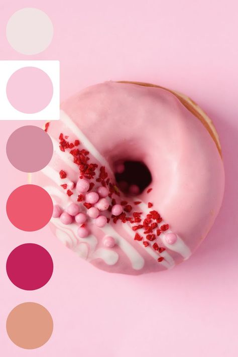 Dessert Pallete Color, Valentine’s Color Palette, Valentine Color Pallete, Donut Color Palette, Dessert Color Palette, Valentines Color Palette, Valentine Color Palette, Pink Doughnuts, Palette Challenge