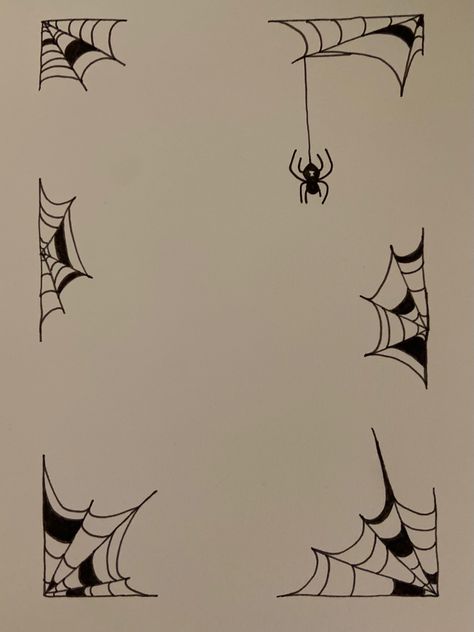 Spooky Frame Drawing, Cobweb Doodle, Easy Spiderweb Drawing, Spiderweb Drawing Simple, Spiderweb Doodle, Spiderweb Drawings, Cute Spooky Drawings, Cobweb Drawing, Spiderweb Aesthetic