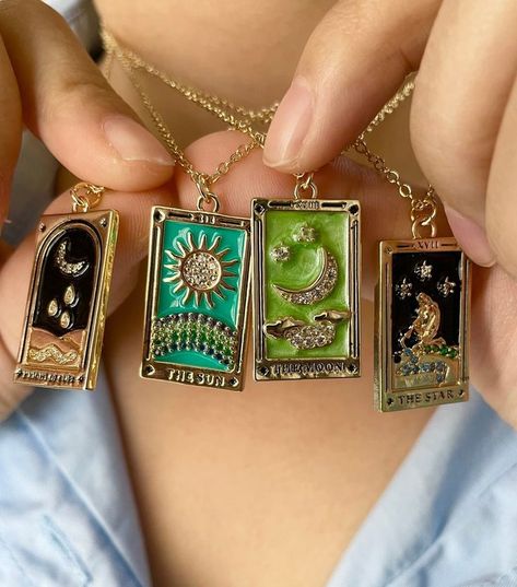 tarot card necklace Mystic Jewelry, Tarot Necklace, Tarot Card Necklace, Vintage Tarot Cards, Mystical Necklace, Vintage Tarot, Card Necklace, Mystical Jewelry, Star Cards