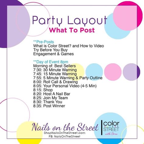 Color Street Games, Street Party Ideas, Color Street Party, Color Street Graphics, Color Street Tips, Nail Party, Street Game, Party Layout, Color Street Ideas