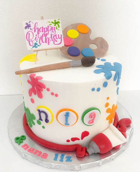 Paint-Themed Cake For An Artist Vanilla Buttercream frosting w/fondant accents and toothpick easel. Paint Cake Ideas, Painter Cake Ideas, Cake For An Artist, Artist Cake Ideas, Painter Cake, Art Party Cakes, Art Birthday Cake, Paint Cake, Teacher Cakes