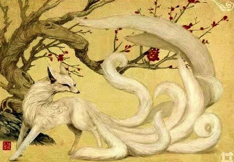 Asian Fox, Japanese Fox, Art Fox, Kitsune Fox, Japanese Mythology, Fox Spirit, Nine Tailed Fox, Japanese Folklore, Chinese Mythology