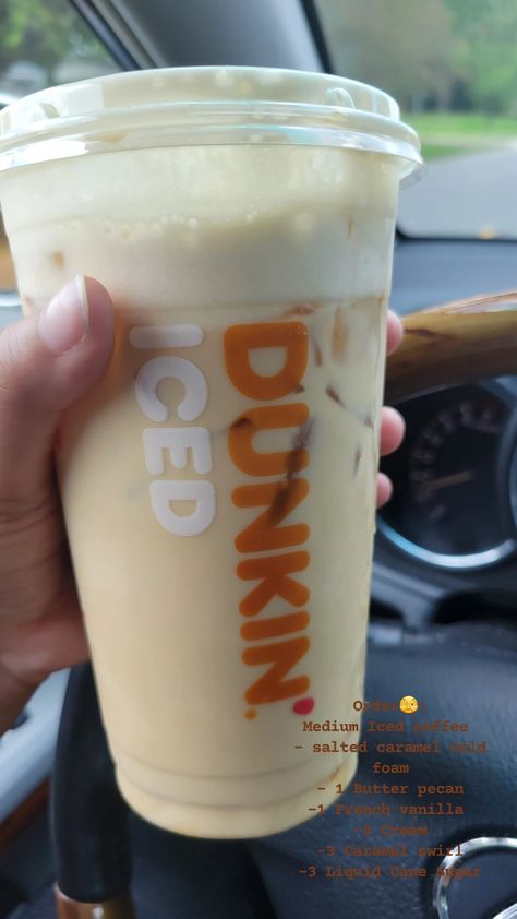 Dunkin Donuts Iced Coffee Order Butter Pecan, Dunkin Coffee Order Ideas Sweet, Dunkin Donuts Coffee Recipe, Dunkin Drink Orders, Dunkin Donuts Iced Coffee Order, Dunkin Donuts Iced Coffee Recipe, Dunkin Orders, Best Dunkin Donuts Drinks, Starbs Drinks