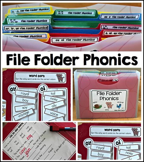 Oi Oy, Folder Activities, Phonics Centers, Vowel Teams, First Grade Phonics, File Folder Activities, Reading Charts, Orton Gillingham, Phonics Words