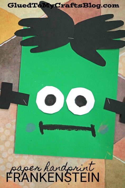 Easy Frankenstein Craft, Vpk Halloween Crafts, October Art Crafts For Kids, Frankenstein Activities For Preschool, Halloween Crafts School Age, Frankenstein Kids Craft, F Is For Frankenstein Craft, Preschool Frankenstein Craft, Frankenstein Activities For Kids