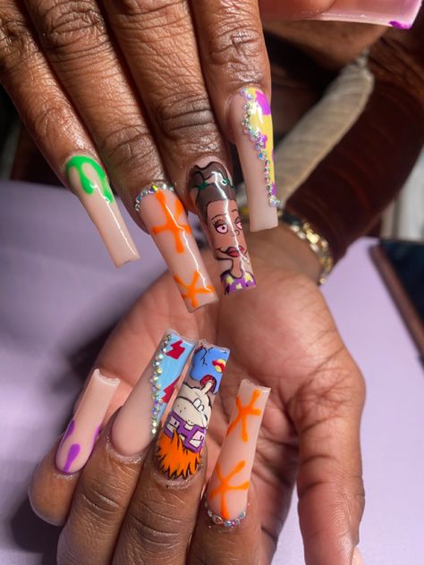 Rugrat Themed Nails, Rugrats Acrylic Nails, Rugrats Nail Designs, Rugrats Nails, 90s Nickelodeon Cartoons, 90s Themed Outfits, Rugrats Cartoon, Rugrats All Grown Up, Nickelodeon Cartoons