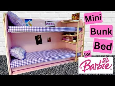 DIY How to make a miniature BUNK BED from a SHOE BOX for BARBIE/SINDY dolls. Mini doll furniture - YouTube Diy Barbie Bedroom Furniture, Diy Cardboard Barbie Furniture, Barbie Diy Bedroom, Barbie Bunk Bed Diy, Barbie Furniture Diy Homemade Cardboard, Diy Barbie Bunk Beds, Barbie Doll Bed Diy, 1/6 Doll Furniture, Barbie Bedroom Ideas Diy Doll Furniture