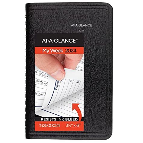 Limited-time deal: AT-A-GLANCE 2024 Weekly Planner, DayMinder, Hourly Appointment Book, 3-1/2 x 6", Pocket Size, Tabbed Telephone/Address Pages, Texture Cover, Black (G2500024)