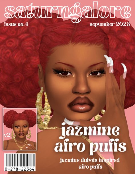 jazmine afro puffs 🍒 Huge Afro, Jazmine Dubois, Sims 4 Afro Hair, Sims Finds, Sims Download, Cc Packs, Afro Puffs, Clothes Cc, Sims 4 Black Hair