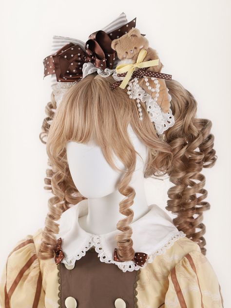 Indulge in the ultimate Lolita accessory with our Adorable Teddy Ice Cream Cone Big Bow KC. This charming headpiece features a delightful combination of a cute bear ice cream cone decoration and a big bow. The ruffled design adds a touch of playful sophistication, making it the perfect addition to any lolita or kawaii outfit. Cute Headpiece, Marilyn Aesthetic, Neapolitan Outfit, Choco Aesthetic, Ice Cream Outfit, Blondie Lockes, Cone Decoration, Bear Ice Cream, Ice Cream Hair