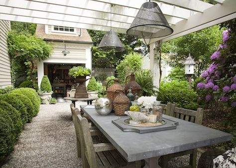 A driveway can be easily be converted into an outdoor dinning space. Driveway Patio Ideas Outdoor Living, Convert Driveway To Patio, Driveway Into Patio Outdoor Living, Cape House Exterior, Table Cement, Driveway Garden, Driveway Patio, Patio Layout, Small Courtyard Gardens