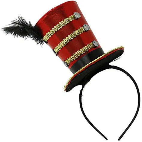 Amazon.com: headband ringmaster top hat Circus Themed Costumes, Victorian Steampunk Costume, Lion Tamer Costume, Top Hat Headband, Majorette Costumes, Alice In Wonderland Props, Circus Ringmaster, Ringmaster Costume, Circus Toy