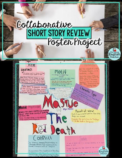 Collaborative Short Story Review Poster Project - I always begin the school year with a short story unit. I use this unit to introduce literary elements to my students, and they start exploring literary analysis. I believe it is a perfect way to begin the school year. 9th Grade English, Story Review, 6th Grade Reading, Teaching Literature, Literary Elements, Poster Project, 8th Grade Ela, Middle School Language Arts, High School Ela