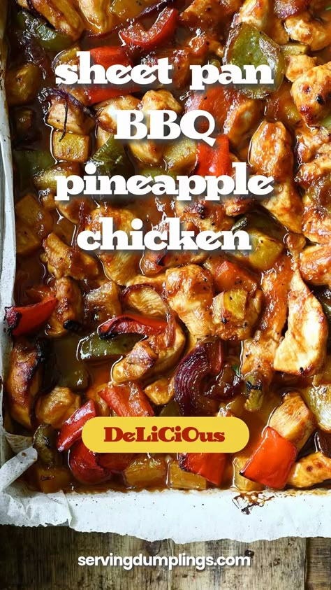 Sheet Pan Chicken And Pineapple, Easy Bbq Dinner Ideas Summer, Sheet Pan Hawaiian Chicken, Pineapple Chicken Sheet Pan, Bbq Pineapple Chicken, Sheet Meals, Bbq Pineapple, Sheet Pan Meals Chicken, Valentine's Dinner