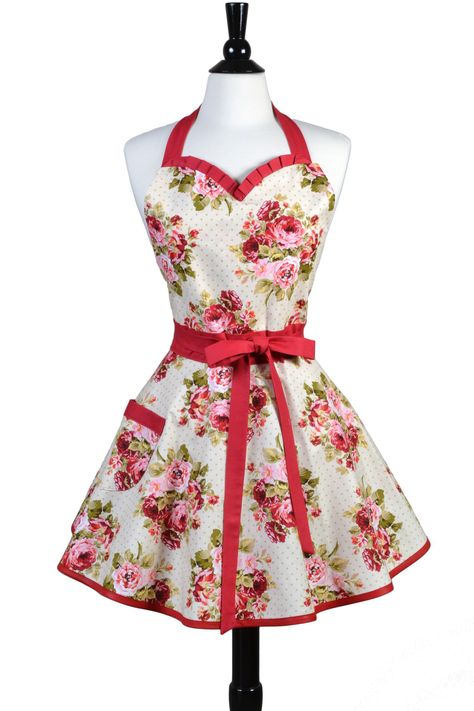 Womens Sweetheart Retro Apron - Vintage Rose Floral 50's Style Kitchen Apron 50s Apron, Dance Around The Kitchen, Retro Aprons, Sweetheart Apron, Cute Cooking, Cupcake Apron, Apron Patterns, Apron Vintage, Wrap Dress Pattern