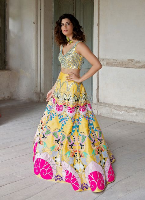 Stylish Indian Outfits, Aisha Rao, Embellished Lehenga, Avatar Blue, Blue Dupatta, Mango Yellow, Designer Anarkali Dresses, Indian Outfits Lehenga, Lehnga Dress