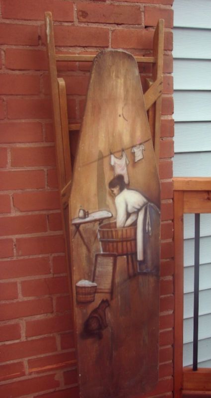 Laundry Day - painting on an old ironing board Repurposed Wood Ironing Board Vintage, Painted Ironing Boards Vintage, Ironing Board Painting Ideas, Old Ironing Board Ideas Repurposed, Wood Ironing Board Ideas, Painted Ironing Board, Wood Ironing Boards, Vintage Ironing Boards, Old Ironing Boards