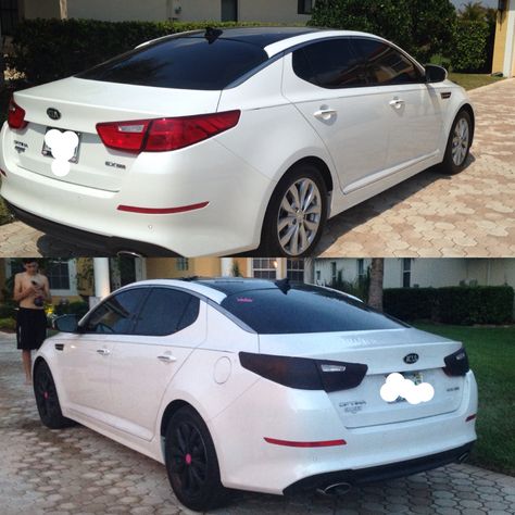 2015 Kia Optima ex. Black and pink. Before and after. Loving the way my car turned out. Done by me (: Blacked Out Kia Optima, Kia Optima Custom, Jdm Builds, Kia Optima Interior, Hyundai Sonata Custom, Kia Optima 2015, Kia Optima Turbo, Ford Fusion Custom, Optima Car