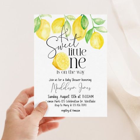 $2.87 | A sweet little one, Lemon theme, Baby shower, | Baby Shower Invitations | a sweet little one, lemon theme, baby shower, lemon baby shower, citrus baby shower, gender neutral, editable baby shower, mom to be Italian Baby Showers, Gender Neutral Invitations, Baby Shower Gender Neutral, Citrus Baby, Lemon Theme, Baby Shower Theme Decorations, Baby Shower Yellow, Gender Neutral Baby Shower Invitations, Summer Baby Shower