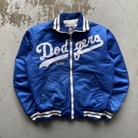 VINTAGE 90’S STARTER DODGERS BASEBALL NYLON ZIP UP... - Depop Mlb Wife, 90s Baseball, Dodgers Outfit, Starter Jacket, Football Jackets, Dodger Blue, Dodgers Baseball, Fashion Pics, Mens Silver Necklace