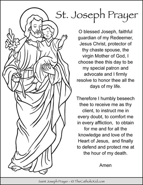 Saint Joseph Prayer - Catholic Prayers For Kids, Saint Joseph Prayer, Catholic Coloring Pages, Prayers For Kids, Afternoon Prayers, Prayer For Kids, St Joseph Prayer, Catholic Classroom, St Josephs Day