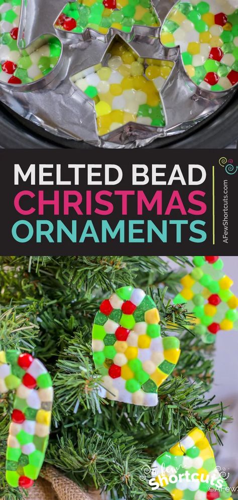 Pony Bead Ornaments, Christmas Ornaments Homemade Kids, Christmas Crafts Diy Kids, Melted Pony Beads, Melted Bead Crafts, Christmas Ornaments Diy Kids, Ornaments Diy Kids, Beaded Ornaments Diy, Bead Ornaments