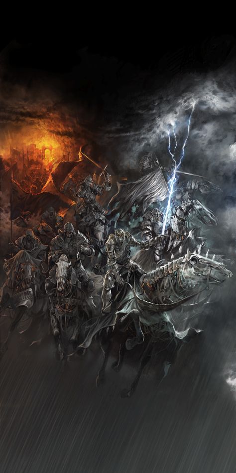 The Wild Hunt, or Wraiths of Mörhogg, as they are called in Skellige, was widely believed to be a group of specters galloping in the sky. They were described by common folk as a cavalcade of wraiths on undead horses galloping across the sky and serving as an omen of war. In fact, they are a... The Witcher 1, The Witcher Game, Art Examples, Witcher Art, Witcher 3 Wild Hunt, Dark Souls Art, Creative Concept, 다크 판타지, Wild Hunt