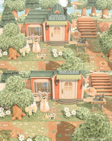 Acnh Ables Sisters Ideas, Cottage Core Villagers Acnh List, Animal Crossing Tailor Shop Ideas, Elegant Core Acnh, Acnh Able Sisters Ideas Cottagecore, Acnh Nooks Cranny And Able Sisters Ideas, Cottage Core Acnh, Anch Cottage Core, Acnh Tailors Shop Ideas