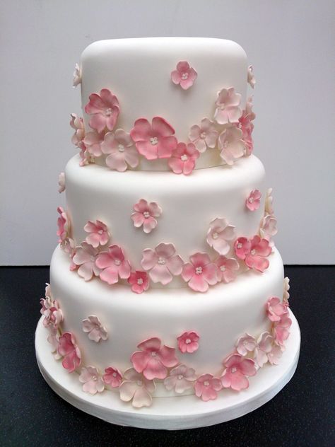 tiered flower cake Tiered Flower Cake, Pink Floral Wedding Cake, Diamond Wedding Anniversary Cake, Vintage Desserts, Susie Cakes, Pink Baby Shower Cake, Tiered Cakes Birthday, Disney Wedding Cake, Country Wedding Cakes