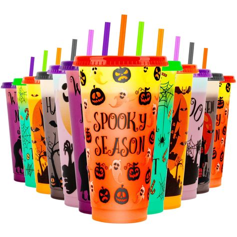 PRICES MAY VARY. Magical and Mesmerizing - Transform your Halloween party with these 24 oz color changing cups! This set of 12 cups brings a magical element to your festivities as they change color when filled with beverages below 59°F. Perfect for wowing your guests and adding a touch of enchantment to any large gathering. Spooktacular Designs for Extra Fun - Featuring six captivating designs including Ghost Pumpkin, Spooky Castle, Witch Brewing Potion, Tombstone Ghost, and Candy Spiderweb, the Witch Brewing Potion, Witch Brewing, Spooky Castle, Cups With Lids And Straws, Spooky Castles, Halloween Themed Birthday Party, Halloween Candy Bowl, Pumpkin Spooky, Holiday Party Games