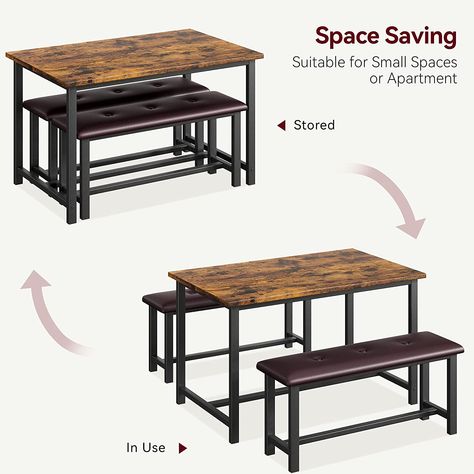 This kitchen table is great for small kitchens. Dining Bench Seat, Rectangular Dining Room, Industrial Style Dining Table, Dining Table Set For 4, Rectangular Dining Room Table, Rustic Kitchen Tables, Kitchen Table Set, Kitchen Table Bench, Apartment Dining