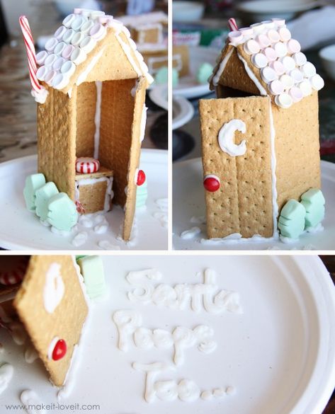 Gingerbread House Made With Graham Crackers, Gingerbread Houses From Graham Crackers, Gingerbread House Using Graham Crackers, Group Gingerbread House Making, Gram Cracker House Ideas, Gram Cracker Gingerbread Houses, Easy Graham Cracker Gingerbread House, Grahm Cracker Gingerbread House, Graham Cracker House Christmas