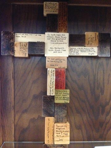 students were each given a block of wood to write down their favorite Scripture passage. These blocks were intricately joined to create a cross for each class. The colors are amazing! School Auction Projects, Class Auction Projects, Class Auction, Class Art Projects, Block Of Wood, Favorite Verses, School Auction, Gala Ideas, Auction Projects