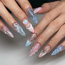 Gel Nail Set, Aesthetic Nail, 3d Nail Art Designs, Long Nail Designs, Long Nail, Almond Shape Nails, Y2k Nails, Nails Medium, Nail Forms