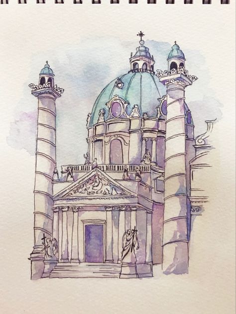 Vienna Sketch, Vienna Watercolor, Vienna Drawing, Easy Doodle, City Drawing, Watercolour Inspiration, Easy Doodle Art, Sketch Ideas, Sketchbook Journaling