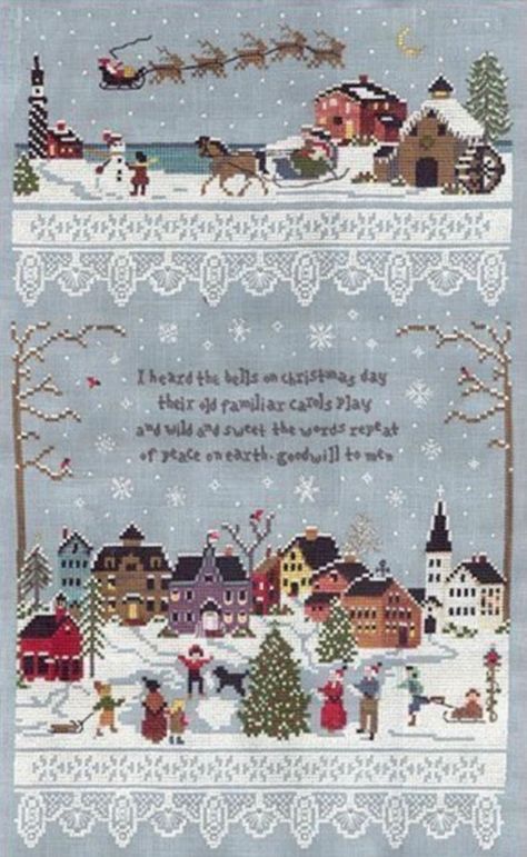 Village Cross Stitch, Holiday Cross Stitch, Xmas Cross Stitch, Stitch Sampler, Winter Cross Stitch, Cross Stitch Love, Stitch Pictures, Cross Stitch Pictures, Cross Stitch Samplers