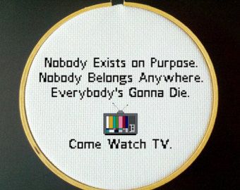 Browse unique items from LadyBeta on Etsy, a global marketplace of handmade, vintage and creative goods. Nobody Exists On Purpose, Kawaii Embroidery, Stitch Things, Cross Stitch Quotes, Embroidery Tips, Subversive Cross Stitch, Stitch Ideas, Cross Stitch Funny, Dmc Floss