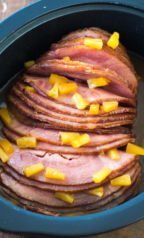 Make sure to use spiral, could probably go with a little less sugar. 3.5hr not long enough for 7# ham with most of bone removed Crockpot Ham Recipes, Brown Sugar Ham Recipes, Brown Sugar Pineapple Ham, Ham With Pineapple, Ham Recipes Crockpot, Slow Cooker Ham Recipes, Brown Sugar Pineapple, Ham Pineapple, Brown Sugar Ham