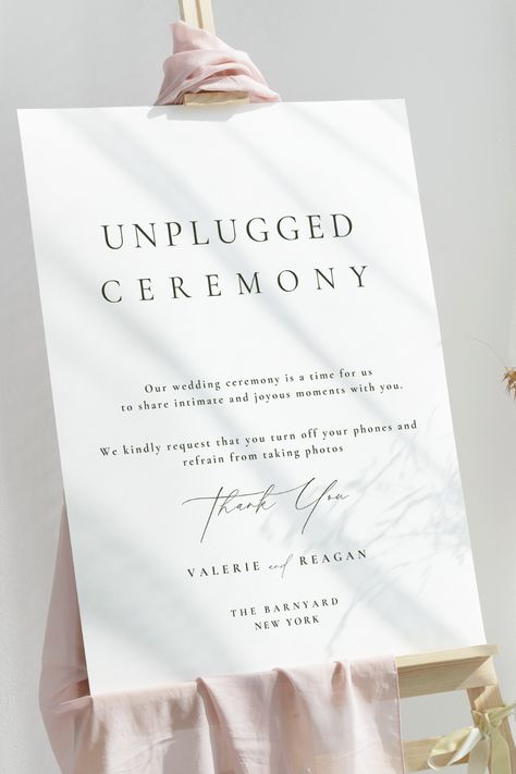 Modern Minimalist Unplugged Ceremony Sign Wedding Ceremony Sign, Unplugged Ceremony Sign, Unplugged Wedding Sign, Unplugged Ceremony, Ceremony Sign, Canva Wedding, Wedding Ceremony Signs, Beautiful Script Fonts, Unplugged Wedding