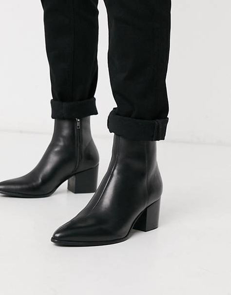 Mens Heeled Boots, Pointed Chelsea Boots, Heels Boots Outfit, Asos Boots, Black Dress Boots, Chelsea Boots Men Outfit, Boots Men Outfit, Men High Heels, Boots Outfit Men