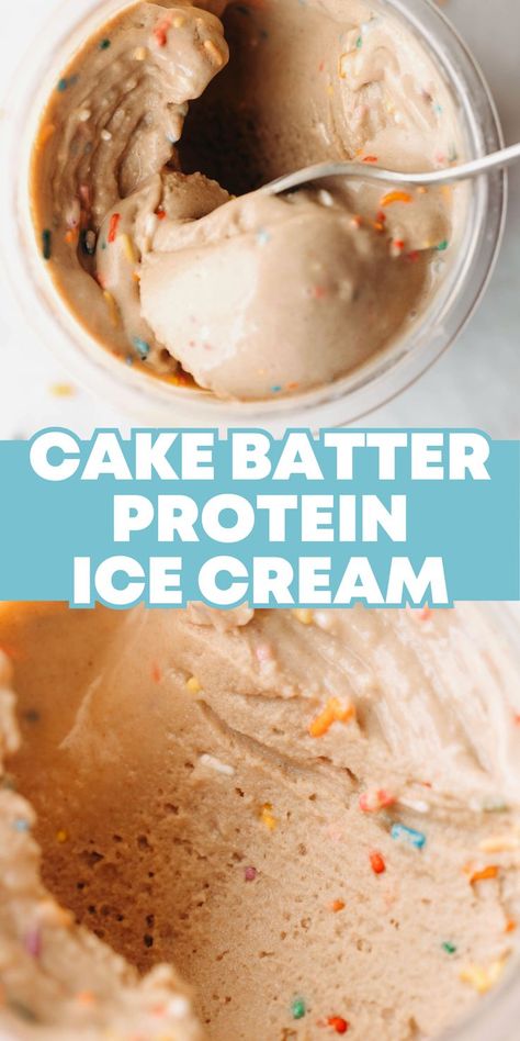 A Ninja Creami protein ice cream recipe without the dairy! Still packed with protein, sweetened naturally, in a funfetti-inspired vanilla cake batter flavor – it’s the perfect healthy frozen treat! Protein Ice Cream Ninja Creami, Creami Protein Ice Cream, Ice Cream Ninja Creami, Dog Ice Cream Recipe, Cake Batter Protein, Cake Batter Ice Cream, Protein Ice Cream Recipe, Protein Ice Cream Recipes, Dairy Free Protein