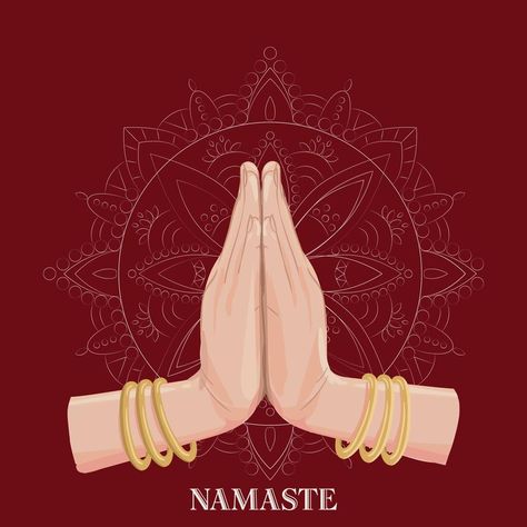 Illustration of karma depicted with Namaste, Indian women's hand greeting posture of namaste with lotus flower vector illustration Namaste Illustration, Lotus Flower Vector, Namaste Hands, Namaste Art, Flower Vector Illustration, Prayer Hands, 2024 Art, Flower Vector, Shiva Painting