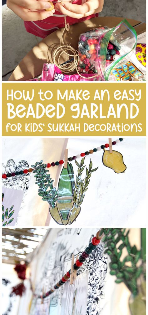 Hanging Kids Sukkah Decorations on a DIY Chain Sukkah Decorations Kids, Sukkot Decorations Diy, Sukkot Preschool, Sukkot Crafts For Kids, Diy Sukkah, Sukkot Ideas, Sukkot Activities, Sukkot Crafts, Sukkah Decorations