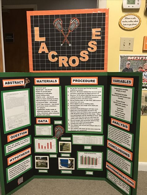 A lacrosse science fair project. Does the weight of the shaft affect the speed of the shot? This project won 1st place for school in the physics and anatomy division. It was selected for district competition.