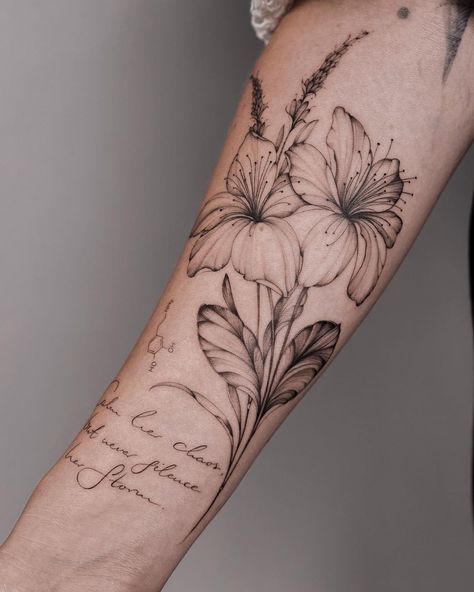 Lilly Flower Tattoo, No Tattoo, Lillies Tattoo, Lily Flower Tattoos, Special Tattoos, Elbow Tattoos, Forearm Tattoo Women, In Remembrance, Lily Tattoo